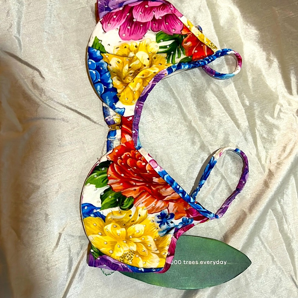 Farm rio Rainbow flowered bikini bra like top large